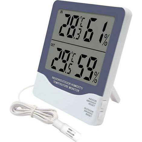 Thermometer, Hygrometer mit Komfortanzeige, Feuchtigkeitssensor, großem, hintergrundbeleuchtetem Display und Funktion zur Speicherung von Maximal- und Minimalwerten
