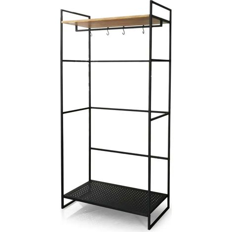 Perchero NUA 83 x 39 x 167 cm con estructura de metal y estantes de madera