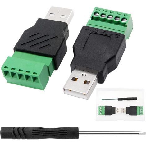 2 adaptadores de conector USB 2.0 tipo A macho con tornillo a conector USB hembra de 5 pines con tornillo, adaptador de terminal USB (1/5)