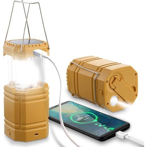 Lampe de camping LED solaire/rechargeable par USB avec télécommande pour tente. étanche. couleur naturelle. idéale pour la randonnée. le camping. les urgences et l'extérieur (1/5)
