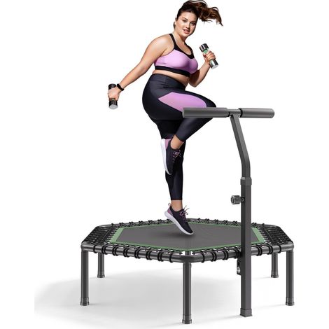 Mini Trampoline 1385 mm, Rebounder Fitness 205 kg, Hauteur Réglable 3 Niveaux, Poignée Mousse, Stable et Silencieux, pour Adulte Intérieur/Jardin (1/5)