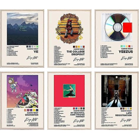 Posters cadeaux Kanye West Pochette d'album Affiches de musique rap Art mural Décoration esthétique pour la maison sans cadre 6 pièces/ensemble (1/4)