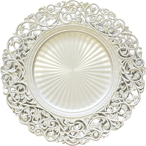 Dessous d'Assiette Baroque Blanc en Plastique Assiette de Présentation 34 x 34 x 2 cm - PANGIVO (1/3)