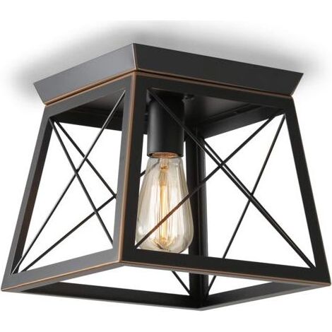 Plafonnier Industriel Base E27, Moderne Lustre en Métal Luminaire Lamp Interieur, Plafonnier pour Chambre Salle à Manger Couloir, Noir Sans Ampoule Noir & Or (1/5)