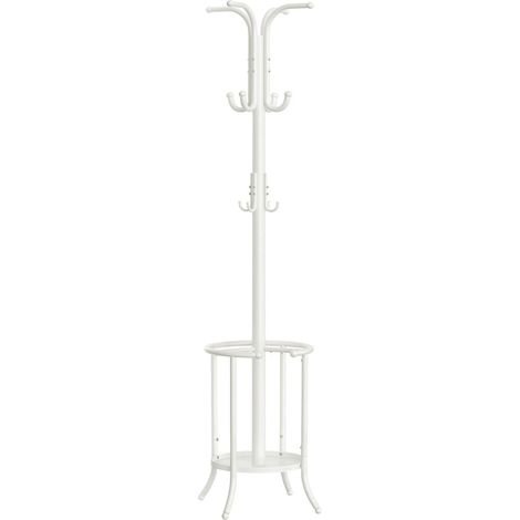 Perchero de pie para ropa con paragüero 12 ganchos estructura de metal altura 175 cm para recibidor salón dormitorio blanco 120007090 (1/5)
