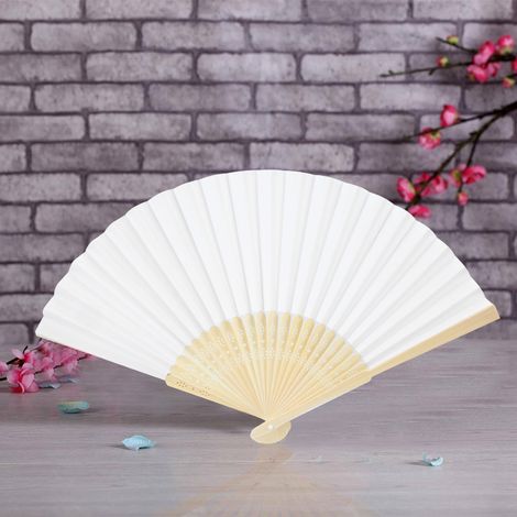 Lot de 5 éventails pliables en bambou blanc, accessoire de décoration pour les chaudes journées d'été (1/5)