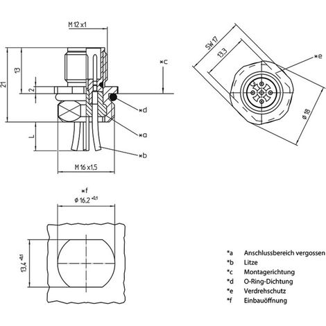 Lutronic 1237 Sensor-/Aktor-Einbausteckverbinder M12 Stecker, Einbau 0.50 m Polzahl Sensoren: 4 1 St
