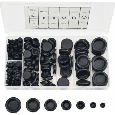 Gummistopfen-Set – 170 Stück, 7 Größen für Auto, Schlauch, Pumpe – Gummi-Kabeltüllen mit Aufbewahrungsbox (1/5)