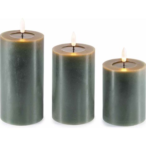 Candele elettroniche in cera con fiamma fissa a LED, offrono un effetto realistico senza fumo o cera sciolta, set da 2 pezzi, Grande: Ø 7,5 cm x 17 H