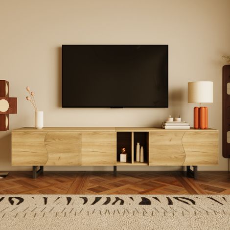 Meuble TV cinq portes, support TV, panneau TV, meuble TV bas. Design unique. 191 x 38 x 46,5 cm (L x l x H) (1/5)