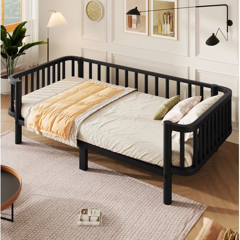 Letto per bambini 90x200 cm in metallo nero, struttura stabile, uso quotidiano, salvaspazio per salone o camera (1/5)
