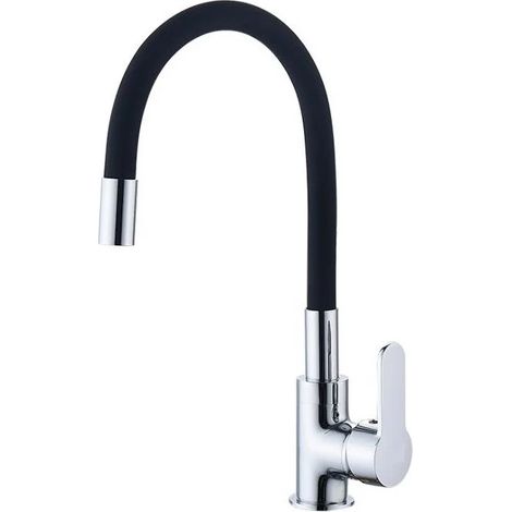royaluxe - Robinet de Cuisine Flexible Bec Haut Orientable Librement Mitigeur Évier Flexible Laiton Chromé et Noir Robinet Evier Monotrou à Eau Chaude et Froide (1/5)