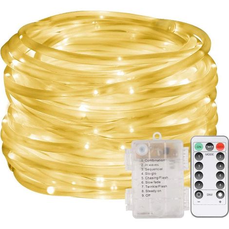 boîtier à piles étanche pour extérieur, 10 m de tube LED arc-en-ciel en PVC avec télécommande, fil de cuivre, lumière blanc chaud, 10 m (1/5)