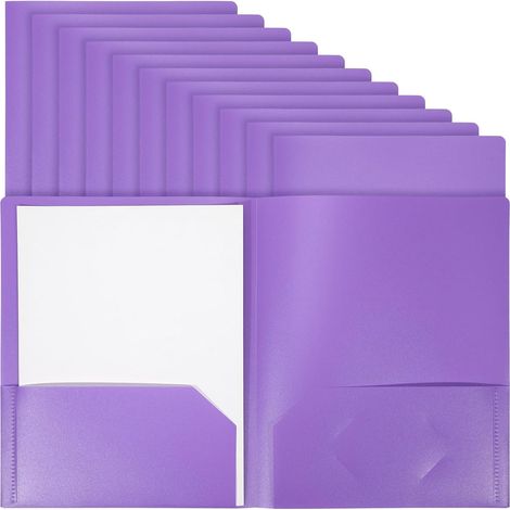 12 lila, stabile Kunststoffmappen mit 2 Fächern, DIN A4-Format, für Büro und Schule – Dokumentenhüllen für Präsentationen und Berichte (12er-Packung)