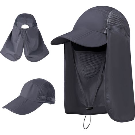 Faltbarer Anglerhut, breitkrempiger Sonnenhut mit abnehmbarem Sonnen- und Nackenschutz, UV-Schutz, geeignet zum Wandern und Gärtnern, grau. (1/4)