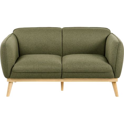 Sofá 2 plazas estilo escandinavo con patas cónicas de madera tapizado fácil de limpiar verde oliva Ljung