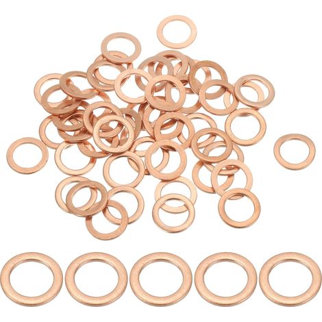 Joint Cuivre M8, 50 Pièces 8mm ID 12mm OD 1mm D'Épaisseur Rondelle Plate Métrique pour Vis Boulon Bouchons de Carter de Vidange (1/5)