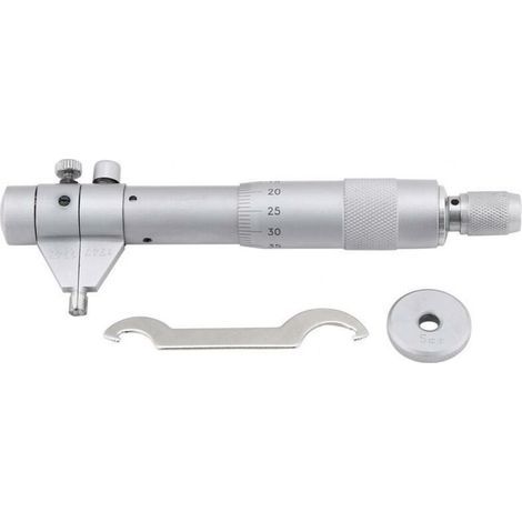 Micromètre intérieur, jauge de diamètre intérieur, alésage du trou 5–30 mm, plage de précision 0,01 mm, clé + bague de calibrage + boîte en bois, argent, une pièce,