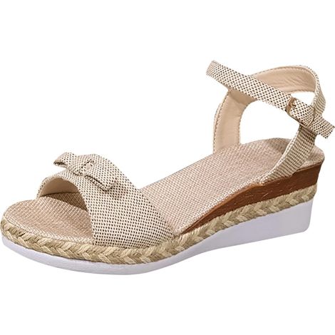 Sandalias de verano de mujer con puntera abierta y suela gruesa - Estilo casual y cómodo - Sandalias de verano lisas e informales, color beige, talla EU 39.5 (1/5)