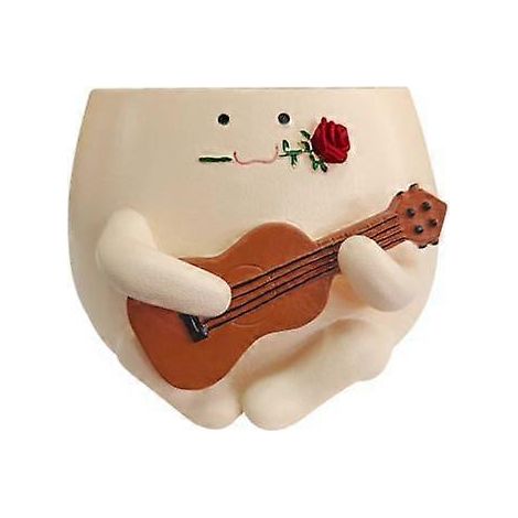 Blumentopf aus Kunstharz in Form eines Ukulelenkopfes mit lächelndem Gesicht, ideal für den Innen- und Außenbereich, für Kakteen und Sukkulenten. (1/5)