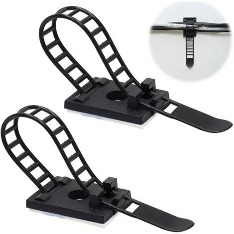 Lot de 60 Attaches de Câble Adhésives Avec Ruban Adhésif 3M Attaches de Câble en Nylon Réglables Cable Management Clips Convient pour Organiser Les Câbles(Noir) (1/5)