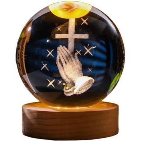 Veilleuse - Créative - Boule de cristal 3D - LED - Base en bois - Rechargeable USB Blanc blanc VEILLEUSE HORS PUERICULTURE (1/3)