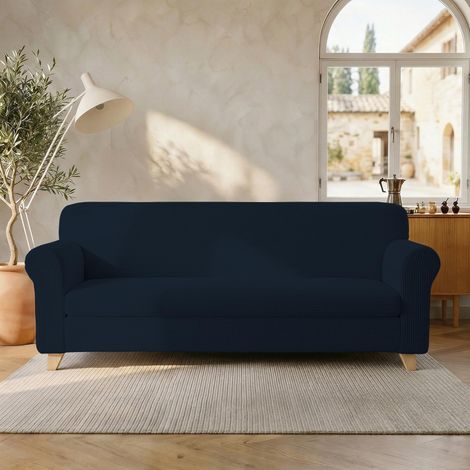 Housse de canapé élastique et Extensible, Bleu foncé, 3 Places (1/5)