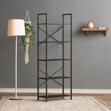 Meuble de rangement en métal noir 5 étagères ouvertes 60 x 30 x (1/5)