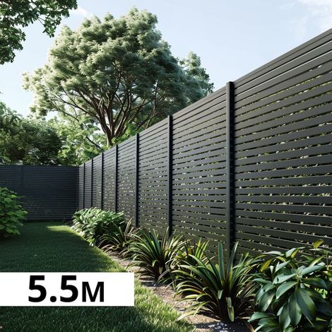 Kit Clôture Ajourée Aluminium OLINDA Anthracite 5,5x1,8m - Lames ajourées 21x45x1780 mm - Brise Vue - Palissade