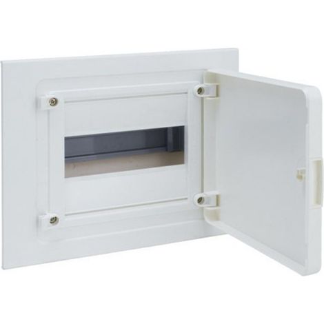Hager – Tableau électrique encastré 8 modules VF108PE – 1 rangée avec bandeau blanc opaque – Protection IP40 IK07 – Ouverture 180°