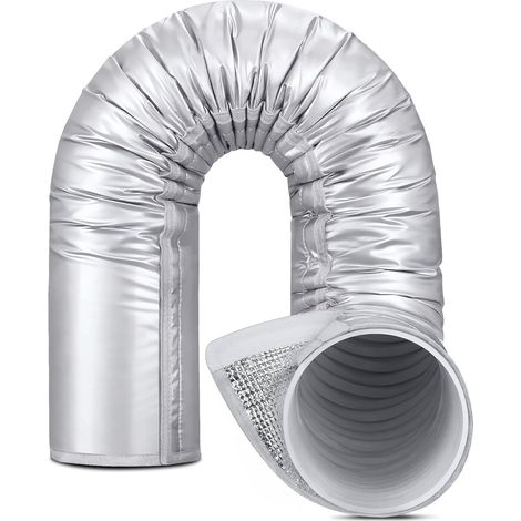 Gaine isolante améliorée pour tuyau de climatiseur portable, 3 couches, étanche, avec feuille thermique en aluminium, pour conduit d'évacuation de 5" et 5,9" de diamètre, installation facile, argent (1/5)