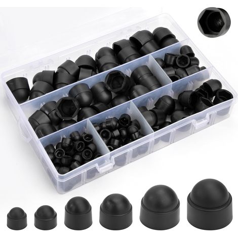 Kit D'assortiment D'écrous Borgnes, Assortiment de 160 écrous Hexagonaux en Nylon – M4 M5 M6 M8 M10 M12 pour écrous Hexagonaux à Tête Bombée, Noir (1/5)