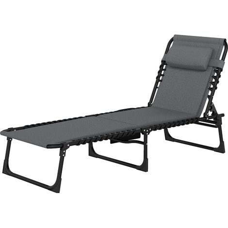 Chaise longue rembourrée avec poche latérale grise jardin piscine