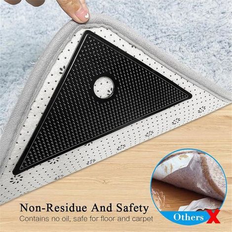 Fixation Tapis - Antidérapant Triangulaire En Pu Réutilisable Et Lavable - Pour Sol Carrelé Parquet Stratifié - 4 Pièces (1/5)