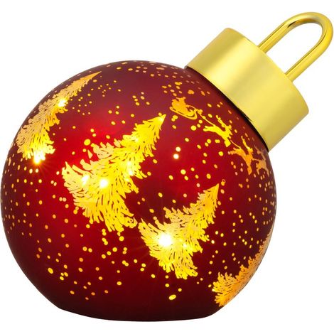 Kugel MagicHome Weihnachten, Glas, rot, 10xLED warmweiß, 12x12x18 cm, 2xAA (1/4)