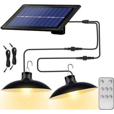 Wasserdichte Solar-Außenleuchte mit Fernbedienung, 2 Strahlern und 3 m Kabel – Warmes LED-Licht für Garten, Terrasse und Balkon (1/5)