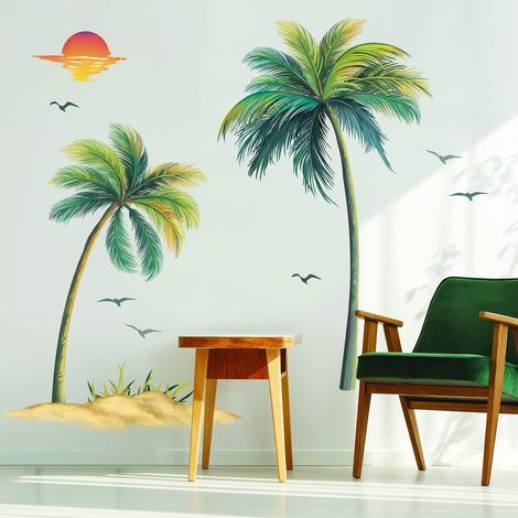 Stickers Muraux Palmier Arbre Grand Autocollant Mural Plante Tropical Vert Décoration Murale Chambre Salon Bureau (1/5)