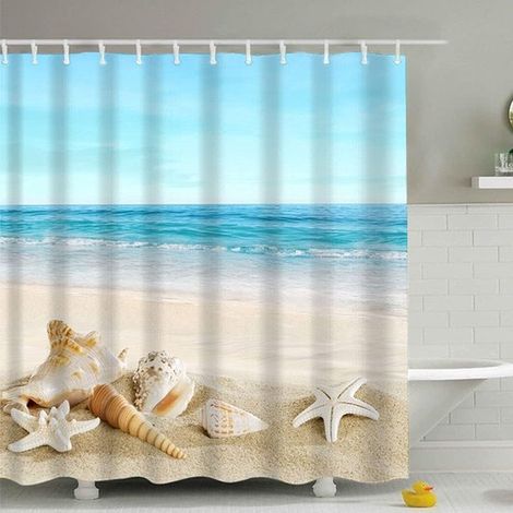 Cortina de ducha para el hogar, cortina de ducha con motivo marino, impermeable y resistente al moho, cortinas de baño de 180 x 180 cm (1/5)