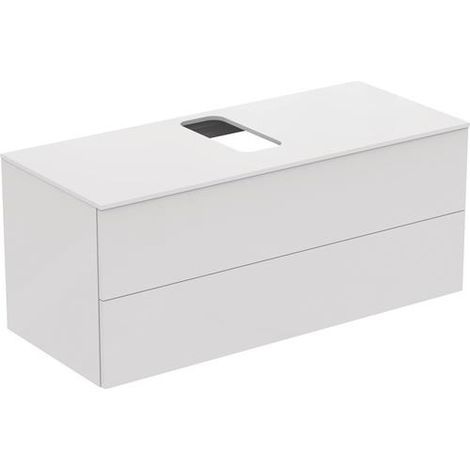 Ideal Standard Meuble sous-lavabo Adapto pour lavabos Strada II, découpe centrale, 2 tiroirs, 1200mm, Coloris: Laque brillante blanche - U8598WG