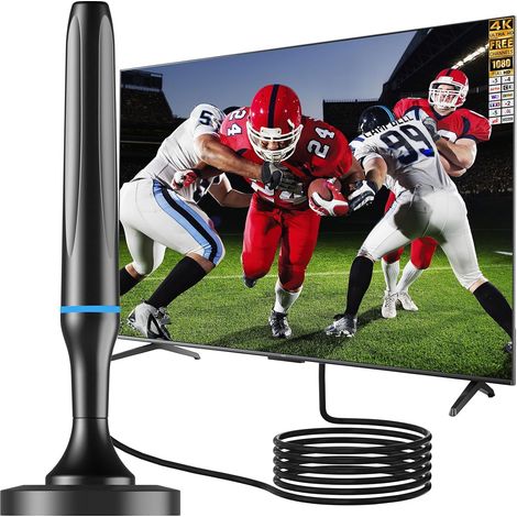 Antenne TV Intérieur TNT HD, Antenne TV Intérieur de Base magnétique - 80km Réception Longue Portée à 360°, Compatible avec Portable 4K 1080P et Tous Les TVs (Bleu) (1/5)
