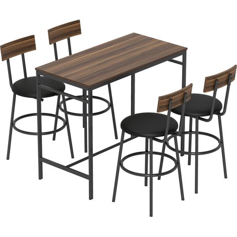 GagaEnsemble table de bar 5 pieces avec 4 chaises design industriel pour cuisine salle a manger bois acier marron (1/5)