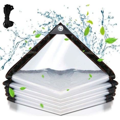 Bâche transparente armée Extérieur avec Oeillets, Bâche en Plastique PVC Bâche Imperméable Transparente Indéchirable et Coupe-Vent Bâche 3x3m (1/4)