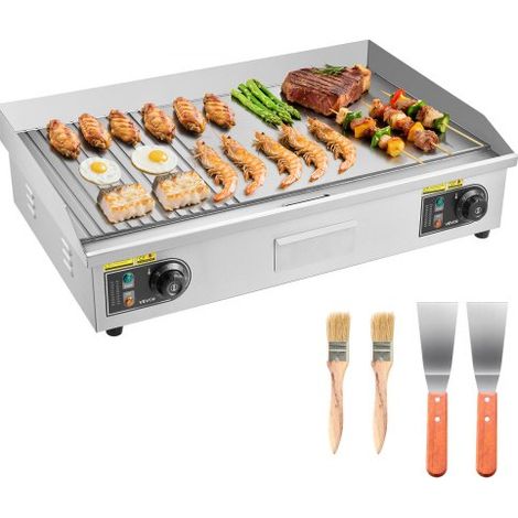 Plancha Eléctrica 4400 W 725 x 400 mm, Control de Temperatura 50 a 300 °C, Parrilla de Encimera de Acero Inoxidable con Superficie Plana, 4 Almohadillas para los Pies, para Carne y Panqueques (1/5)