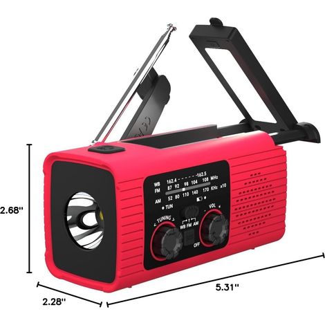 Rádio portátil movido a energia solar com gerador de manivela, carregador e lanterna, adequado para emergências em ambientes internos e externos. (1/3)