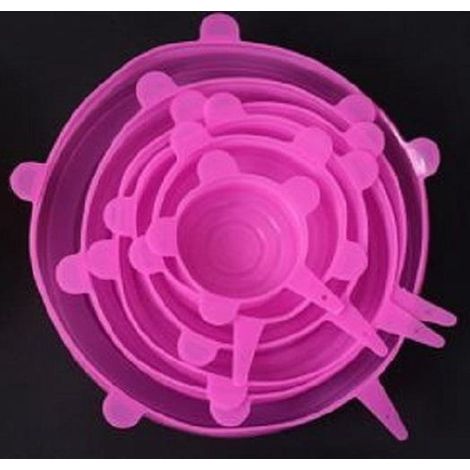 Flexible Silikondeckel, 6er-Pack, wiederverwendbar, vakuumversiegelt, langlebig, universelle Farbe: Rosa (1/5)