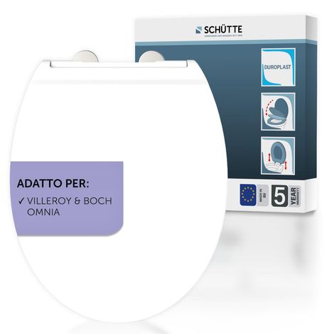 SCHÜTTE Sedile WC adatto per Villeroy & Boch OMNIA, con abbassamento automatico, made in EU, coperchio rimovibile in termoindurente infrangibile, coperchio WC e occhiali fino a 250 kg, bianco (1/5)