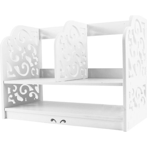 lyrlody Bibliothèque sur Bureau 2 Niveaux Organisateur Bureau Support de Stockage Étagère Livre Etagère de Rangement Mini Bibliothèque de Table pour Bureau Chambre Salon 302140 cm Blanc.
