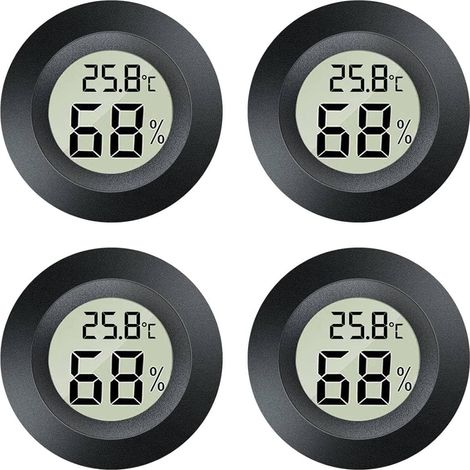 2-in-1 Mini-Hygrometer – 4 Mini-LCD-Digitalthermometer – Für den Innen- und Außenbereich – Für Gewächshaus, Keller, rund – Schwarz (1/5)