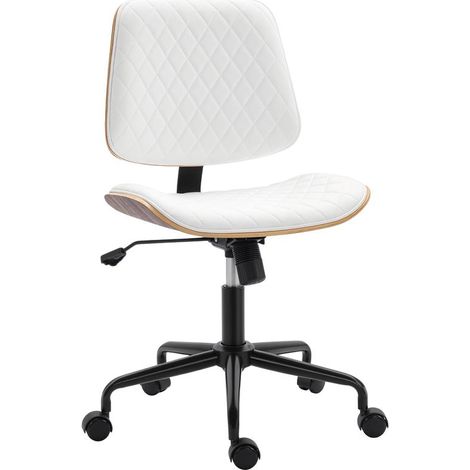 Chaise de bureau blanche sans accoudoirs avec dossier incurvé et assise en U inclinable, design ergonomique