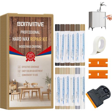 Kit Réparation Parquet 12 Couleurs, Rebouche Bois  Pate a Bois Rebouchagez, Mastic Bois, Kit Reparation Carrelage pour Stratifié, Bois, PVC, Carrelage, Meubles (1/5)